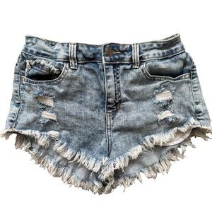 Cello Light Blue Distressed Jean Shorts Size S Festival High Rise Boho  Bootie